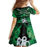 Personalised Maori Matariki Manaia Kakariki Kid Short Sleeve Dress Maori Kowhaiwhai Pattern Galaxy