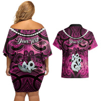 Personalised Maori Matariki Manaia Mawhero Couples Matching Off Shoulder Short Dress and Hawaiian Shirt Maori Kowhaiwhai Pattern Galaxy LT01 - Polynesian Pride