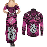 Personalised Maori Matariki Manaia Mawhero Couples Matching Summer Maxi Dress and Long Sleeve Button Shirt Maori Kowhaiwhai Pattern Galaxy LT01 - Polynesian Pride