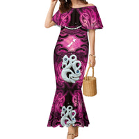 Personalised Maori Matariki Manaia Mawhero Family Matching Mermaid Dress and Hawaiian Shirt Maori Kowhaiwhai Pattern Galaxy LT01 Mom's Dress Pink - Polynesian Pride