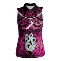 Personalised Maori Matariki Manaia Mawhero Women Sleeveless Polo Shirt Maori Kowhaiwhai Pattern Galaxy LT01 Female Pink - Polynesian Pride