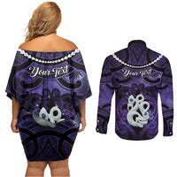 Personalised Maori Matariki Manaia Waiporoporo Couples Matching Off Shoulder Short Dress and Long Sleeve Button Shirt Maori Kowhaiwhai Pattern Galaxy LT01 - Polynesian Pride