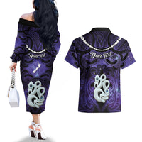 Personalised Maori Matariki Manaia Waiporoporo Couples Matching Off The Shoulder Long Sleeve Dress and Hawaiian Shirt Maori Kowhaiwhai Pattern Galaxy LT01 - Polynesian Pride