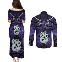 Personalised Maori Matariki Manaia Waiporoporo Couples Matching Puletasi and Long Sleeve Button Shirt Maori Kowhaiwhai Pattern Galaxy LT01 - Polynesian Pride