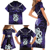 Personalised Maori Matariki Manaia Waiporoporo Family Matching Short Sleeve Bodycon Dress and Hawaiian Shirt Maori Kowhaiwhai Pattern Galaxy LT01 - Polynesian Pride