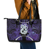 Maori Matariki Manaia Waiporoporo Leather Tote Bag Maori Kowhaiwhai Pattern Galaxy