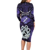 Personalised Maori Matariki Manaia Waiporoporo Long Sleeve Bodycon Dress Maori Kowhaiwhai Pattern Galaxy LT01 - Polynesian Pride