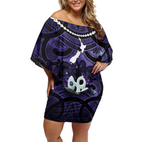 Personalised Maori Matariki Manaia Waiporoporo Off Shoulder Short Dress Maori Kowhaiwhai Pattern Galaxy