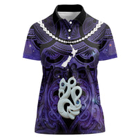 Personalised Maori Matariki Manaia Waiporoporo Women Polo Shirt Maori Kowhaiwhai Pattern Galaxy LT01 Female Purple - Polynesian Pride