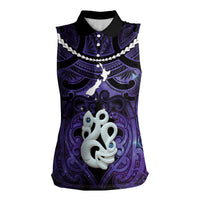 Personalised Maori Matariki Manaia Waiporoporo Women Sleeveless Polo Shirt Maori Kowhaiwhai Pattern Galaxy LT01 Female Purple - Polynesian Pride