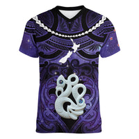 Personalised Maori Matariki Manaia Waiporoporo Women V-Neck T-Shirt Maori Kowhaiwhai Pattern Galaxy LT01 Female Purple - Polynesian Pride