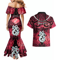 Personalised Maori Matariki Manaia Whero Couples Matching Mermaid Dress and Hawaiian Shirt Maori Kowhaiwhai Pattern Galaxy LT01 - Polynesian Pride