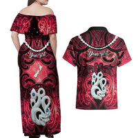 Personalised Maori Matariki Manaia Whero Couples Matching Off Shoulder Maxi Dress and Hawaiian Shirt Maori Kowhaiwhai Pattern Galaxy LT01 - Polynesian Pride