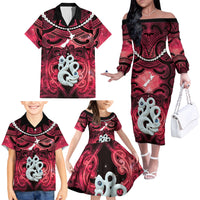 Personalised Maori Matariki Manaia Whero Family Matching Off The Shoulder Long Sleeve Dress and Hawaiian Shirt Maori Kowhaiwhai Pattern Galaxy LT01 - Polynesian Pride