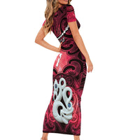 Personalised Maori Matariki Manaia Whero Family Matching Short Sleeve Bodycon Dress and Hawaiian Shirt Maori Kowhaiwhai Pattern Galaxy LT01 - Polynesian Pride