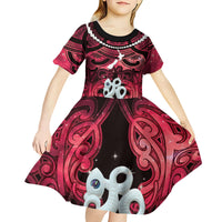 Personalised Maori Matariki Manaia Whero Kid Short Sleeve Dress Maori Kowhaiwhai Pattern Galaxy