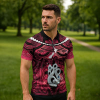 Personalised Maori Matariki Manaia Whero Zipper Polo Shirt Maori Kowhaiwhai Pattern Galaxy