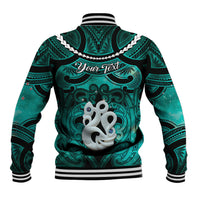 Personalised Maori Matariki Manaia Turquoise Baseball Jacket Maori Kowhaiwhai Pattern Galaxy