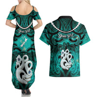 Personalised Maori Matariki Manaia Turquoise Couples Matching Summer Maxi Dress and Hawaiian Shirt Maori Kowhaiwhai Pattern Galaxy LT01 - Polynesian Pride