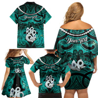 Personalised Maori Matariki Manaia Turquoise Family Matching Off Shoulder Short Dress and Hawaiian Shirt Maori Kowhaiwhai Pattern Galaxy LT01 - Polynesian Pride