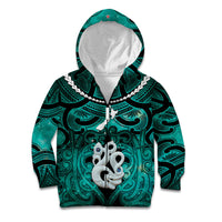 Personalised Maori Matariki Manaia Turquoise Kid Hoodie Maori Kowhaiwhai Pattern Galaxy