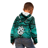 Personalised Maori Matariki Manaia Turquoise Kid Hoodie Maori Kowhaiwhai Pattern Galaxy