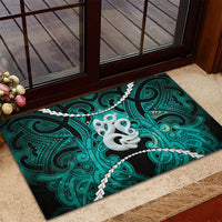 Maori Matariki Manaia Turquoise Rubber Doormat Maori Kowhaiwhai Pattern Galaxy