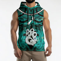 Personalised Maori Matariki Manaia Turquoise Sleeveless Hoodie Maori Kowhaiwhai Pattern Galaxy