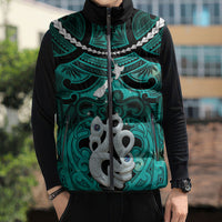 Personalised Maori Matariki Manaia Turquoise Sleeveless Puffer Jacket Maori Kowhaiwhai Pattern Galaxy