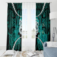 Maori Matariki Manaia Turquoise Window Curtain Maori Kowhaiwhai Pattern Galaxy