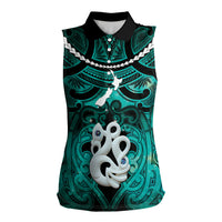 Personalised Maori Matariki Manaia Turquoise Women Sleeveless Polo Shirt Maori Kowhaiwhai Pattern Galaxy LT01 Female Turquoise - Polynesian Pride