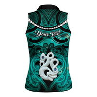 Personalised Maori Matariki Manaia Turquoise Women Sleeveless Polo Shirt Maori Kowhaiwhai Pattern Galaxy LT01 - Polynesian Pride