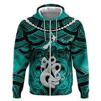 Personalised Maori Matariki Manaia Turquoise Zip Hoodie Maori Kowhaiwhai Pattern Galaxy
