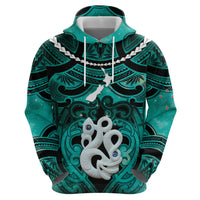Personalised Maori Matariki Manaia Turquoise Zip Hoodie Maori Kowhaiwhai Pattern Galaxy