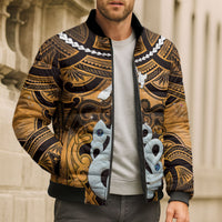 Personalised Maori Matariki Manaia Kowhai Bomber Puffer Jacket Maori Kowhaiwhai Pattern Galaxy