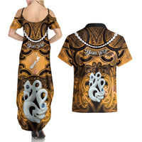 Personalised Maori Matariki Manaia Kowhai Couples Matching Summer Maxi Dress and Hawaiian Shirt Maori Kowhaiwhai Pattern Galaxy LT01 - Polynesian Pride