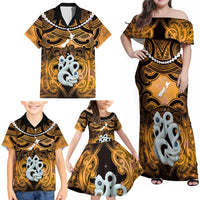 Personalised Maori Matariki Manaia Kowhai Family Matching Off Shoulder Maxi Dress and Hawaiian Shirt Maori Kowhaiwhai Pattern Galaxy LT01 - Polynesian Pride