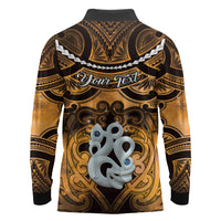 Personalised Maori Matariki Manaia Kowhai Long Sleeve Polo Shirt Maori Kowhaiwhai Pattern Galaxy