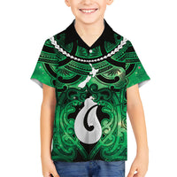 Personalised Maori Matariki Hei Matau Kakariki Family Matching Short Sleeve Bodycon Dress and Hawaiian Shirt Maori Kowhaiwhai Pattern Galaxy LT01 Son's Shirt Green - Polynesian Pride