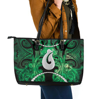 Maori Matariki Hei Matau Kakariki Leather Tote Bag Maori Kowhaiwhai Pattern Galaxy
