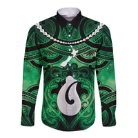 Personalised Maori Matariki Hei Matau Kakariki Long Sleeve Button Shirt Maori Kowhaiwhai Pattern Galaxy