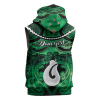 Personalised Maori Matariki Hei Matau Kakariki Sleeveless Hoodie Maori Kowhaiwhai Pattern Galaxy