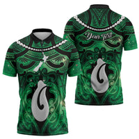 Personalised Maori Matariki Hei Matau Kakariki Zipper Polo Shirt Maori Kowhaiwhai Pattern Galaxy