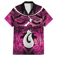 Personalised Maori Matariki Hei Matau Mawhero Family Matching Off Shoulder Maxi Dress and Hawaiian Shirt Maori Kowhaiwhai Pattern Galaxy LT01 Dad's Shirt - Short Sleeve Pink - Polynesian Pride
