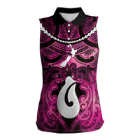 Personalised Maori Matariki Hei Matau Mawhero Women Sleeveless Polo Shirt Maori Kowhaiwhai Pattern Galaxy LT01 Female Pink - Polynesian Pride