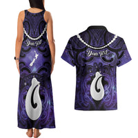 Personalised Maori Matariki Hei Matau Waiporoporo Couples Matching Tank Maxi Dress and Hawaiian Shirt Maori Kowhaiwhai Pattern Galaxy LT01 - Polynesian Pride