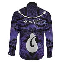 Personalised Maori Matariki Hei Matau Waiporoporo Family Matching Off Shoulder Maxi Dress and Hawaiian Shirt Maori Kowhaiwhai Pattern Galaxy LT01 - Polynesian Pride