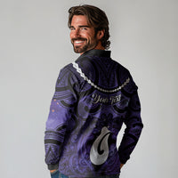 Personalised Maori Matariki Hei Matau Waiporoporo Long Sleeve Polo Shirt Maori Kowhaiwhai Pattern Galaxy LT01 - Polynesian Pride