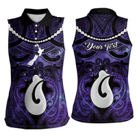Personalised Maori Matariki Hei Matau Waiporoporo Women Sleeveless Polo Shirt Maori Kowhaiwhai Pattern Galaxy LT01 - Polynesian Pride