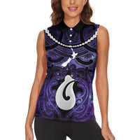 Personalised Maori Matariki Hei Matau Waiporoporo Women Sleeveless Polo Shirt Maori Kowhaiwhai Pattern Galaxy LT01 - Polynesian Pride